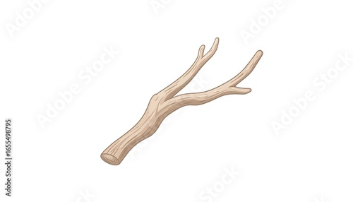 A light brown, stylized illustration of a small, bare tree branch with a fork at the end