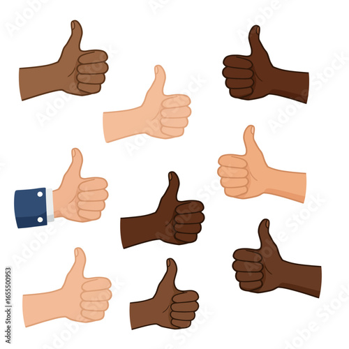 A collection of diverse hands giving thumbs up, showing approval and agreement.