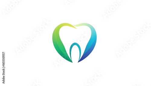 Abstract tooth icon within a heart shape, gradient color palette