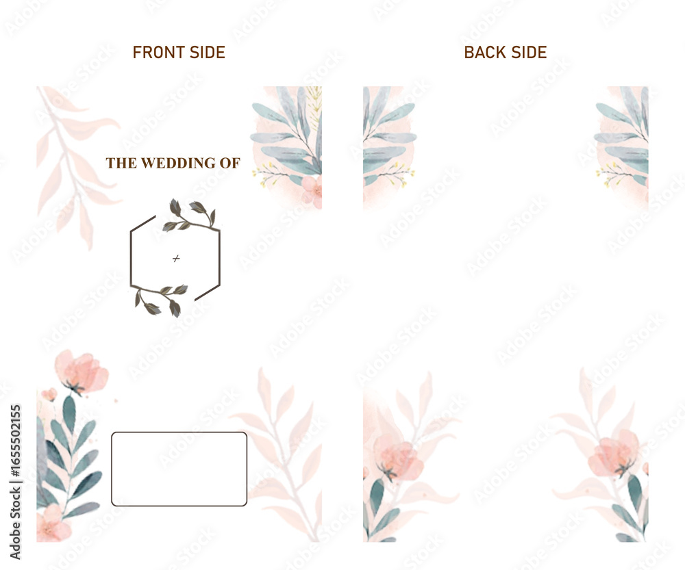 Fototapeta premium Elegant Floral Wedding Invitation Template with Front and Back Design