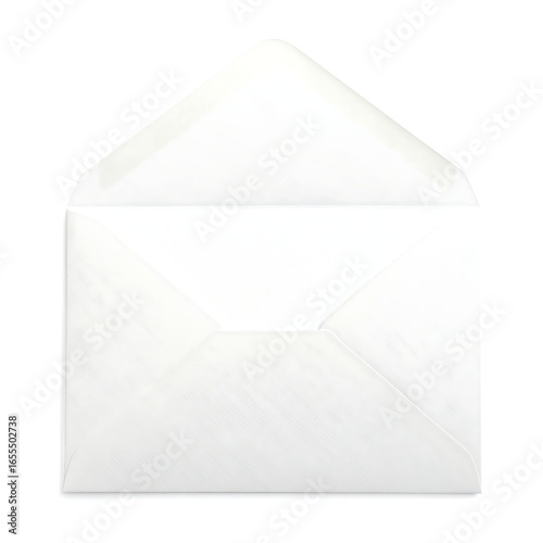 A slightly opened white envelope on a white background