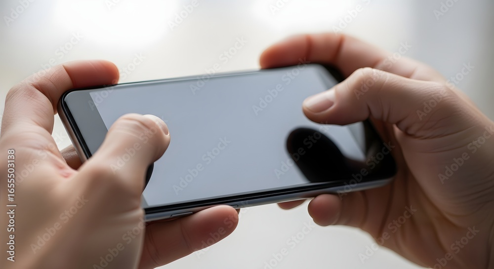 Engaged hands playing mobile game on smartphone, capturing immersive digital entertainment Engaged hands playing mobile game on smartphone, capturing immersive digital entertainment