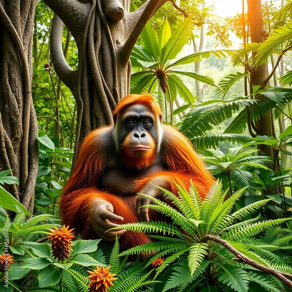 Obraz premium animal, utan, borneo, wildlife, mammal, baby, 
