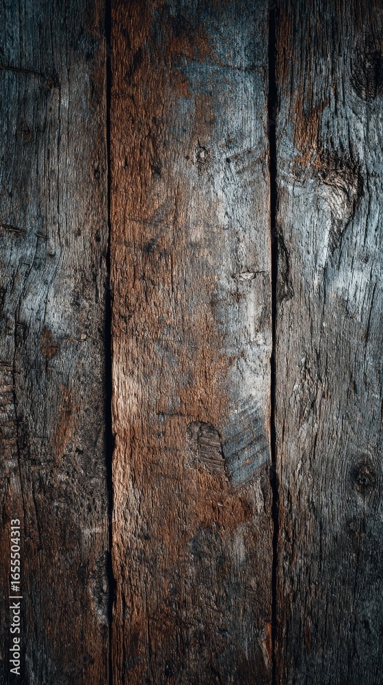 Naklejka premium Aged wooden planks, vertical grain, dark tones