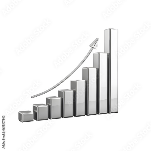 Ascending Metallic Bar Graph with Arrow Indicating Growth and Success. Free Download Ascending Metallic Bar Graph with Arrow Indicating Growth and Success. - GFXLoad
