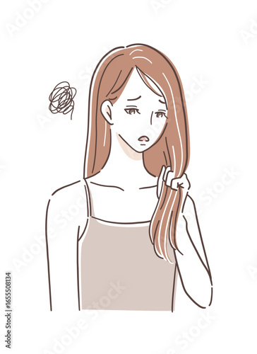 白髪に悩む女性のイラスト素材