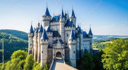 Wallpaper Mural Majestic stone castle atop a hill, surrounded by lush greenery Torontodigital.ca