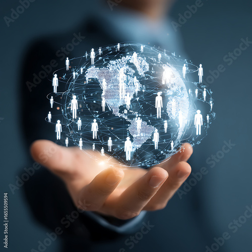 Global connections in hand: A modern symbol of worldwide networking, international business, and the power of human connection in today's digital world