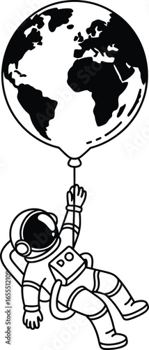 Astronaut Floating with Earth Balloon space