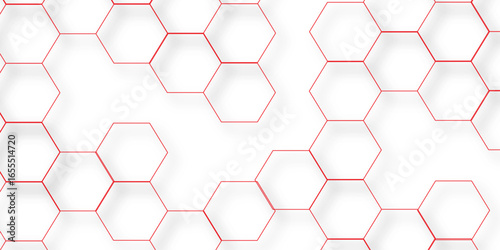 abstract geometric red texture background red hexagon 3D background texture. 3d rendering illustration. Clear pattern abstract background hexagon .Futuristic abstract banner.	
