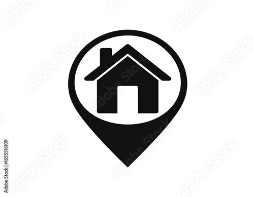 Simple black house icon inside a map pointer