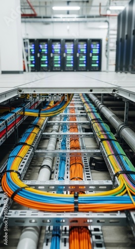Organized Network Cables in a Modern Data Center Underfloor