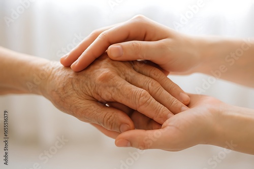 Wallpaper Mural Gentle hands offer comfort and support to an older person, conveying care and empathy on white Torontodigital.ca