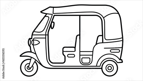 Auto Rickshaw Tuk Tuk Coloring Page Vector for Kids
