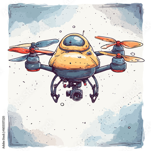 Cute Drone Illustration Design Very Cool