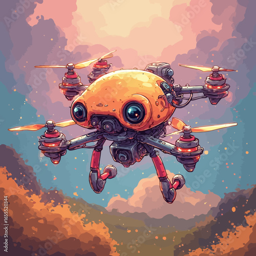 Cute Drone Illustration Design Very Cool