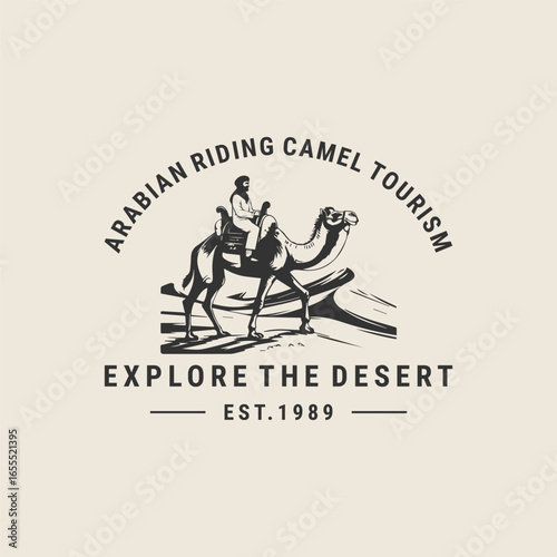 Arabian camel logo with vintage desert charm, symbolizing endurance, tradition, and timeless strength.