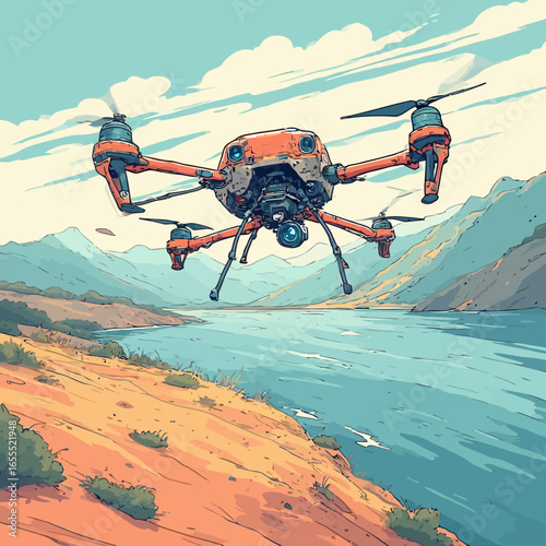Cute Drone Illustration Design Very Cool