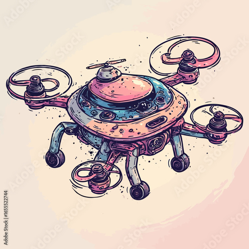 Cute Drone Illustration Design Very Cool