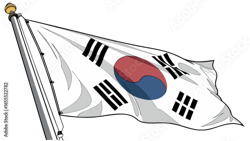 Waving national flag of south korea illustration with taeguk symbol for culture identity and patriotic concept
