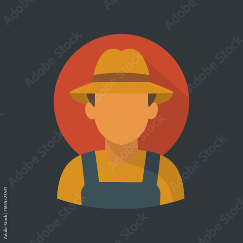 Flat Vector Icon of Farmer Man with Hat Agriculture Character