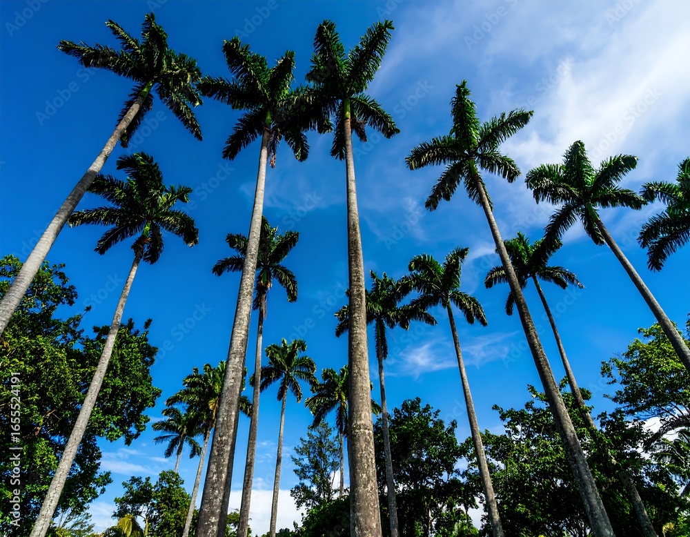 Obraz premium Tall palm trees against a vibrant blue sky