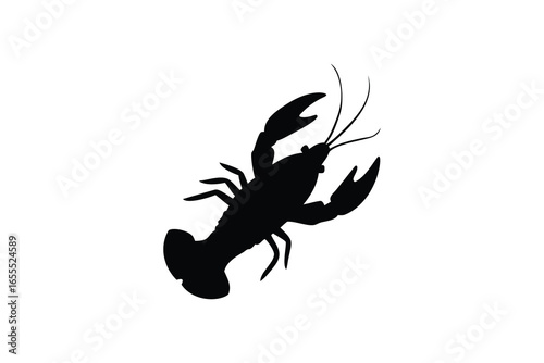 Black silhouette of a lobster isolated on white background silhouette