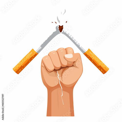 Stop Smoking Illustration of a Fist Breaking a Cigarette, Symbolic of Quitting Smoking