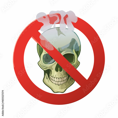 Skull Smoke Prohibition Fading Skull-Shaped Smoke in a Red No Sign - Vector Illustration