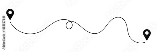 Location map path distance icon, one place to another location icon, pinpoint, map search, route, navigator icon isolated one transparent background, map pointer icon. Vector illustration EPS 10 .