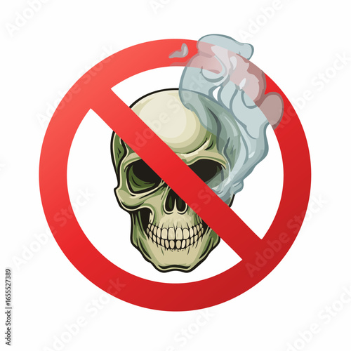 Skull Smoke Prohibition Vector Illustration of No Smoking Symbol with Skull Shaped Smoke in a Red Circle