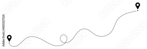 Location map path distance icon, one place to another location icon, pinpoint, map search, route, navigator icon isolated one transparent background, map pointer icon. Vector illustration EPS 10 .