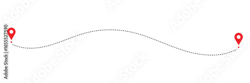 Location map path distance icon, one place to another location icon, pinpoint, map search, route, navigator icon isolated one transparent background, map pointer icon. Vector illustration EPS 10 .