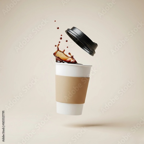 Coffee Splash from Floating Takeaway Cup - Refreshment and Beverage - Dynamic Advertising and Mockup