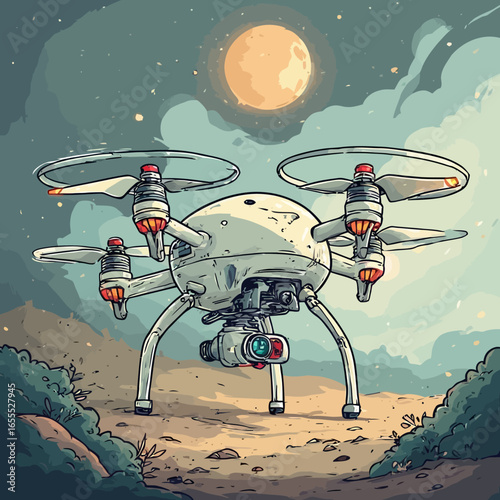 Cute Drone Illustration Design Very Cool