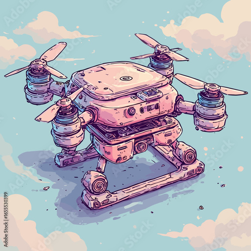 Cute Drone Illustration Design Very Cool