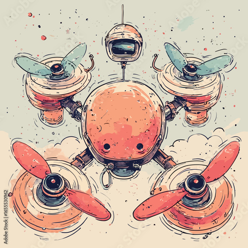 Cute Drone Illustration Design Very Cool