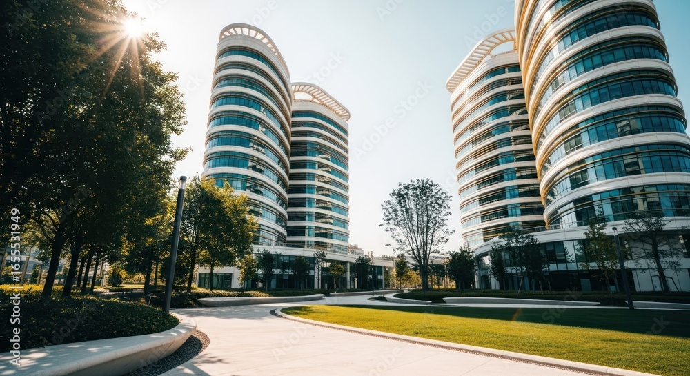 Obraz premium Modern office buildings with landscaped park