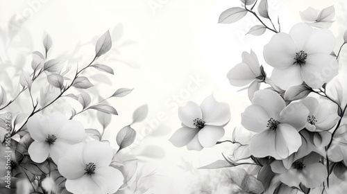 Elegant Black and White Floral Arrangement with Soft Petals and Leaves