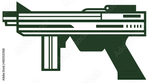 Dark green stylized firearm illustration