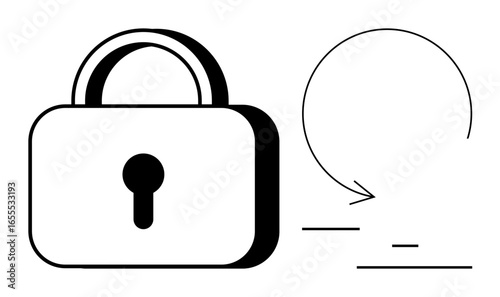 Padlock with circular arrow depicts protection, data sync, refresh, or backup. Ideal for cyber security, data management, privacy, encryption, reliability safe storage simple landing page