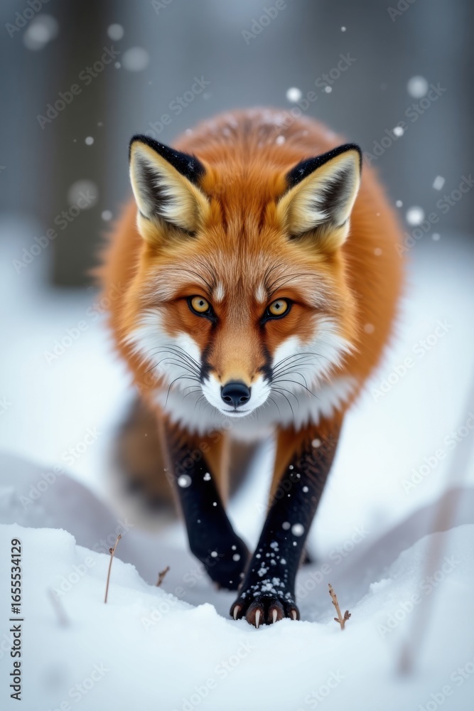 Obraz premium Majestic Red Fox Navigating a Snowy Winter Landscape