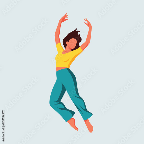 Vector illustration of woman dancing with graceful arm stretch in modern style