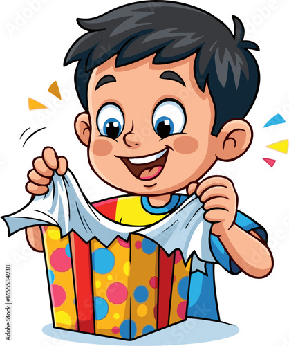 Excited Boy Opening a Colorful Gift Box