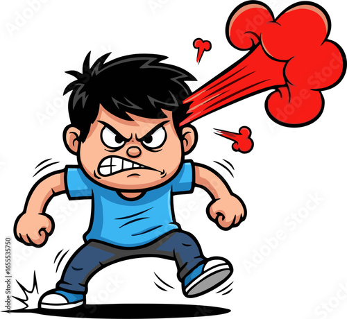 Furious Cartoon Boy Steam Emitting from Head