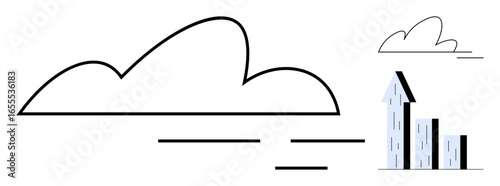 Large cloud with rising bar chart illustration, symbolizing progress, growth, digital solutions. Ideal for business, analytics, strategy, innovation, data storage success mentality simple landing