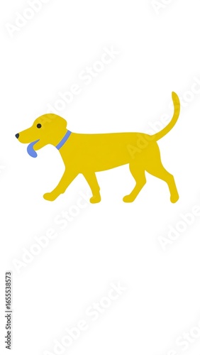 Yellow dog walking, tongue out, simple style