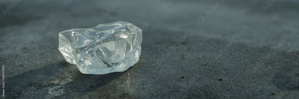 Obraz premium Transparent ice cube resting on a textured surface.