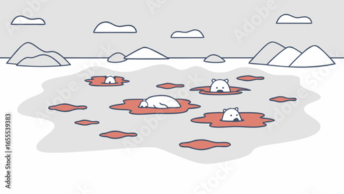 Polar bears diving through acid-green algae blooms in melting ice