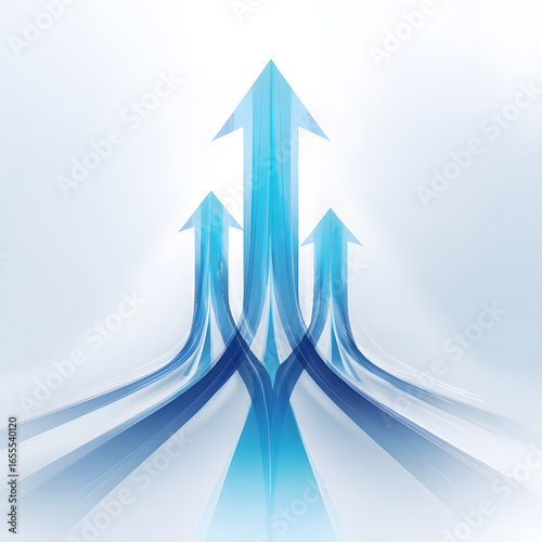 Three blue arrows rising upwards in a success and growth concept
